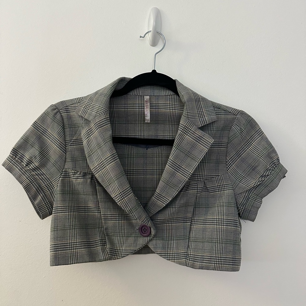 BE COOL Gray Plaid Cropped Blazer